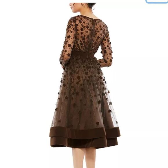 Mac Duggal 67007 Brown Embellished Illusion High Neck Long Sleeve Fit & Flare Dr - Picture 4 of 14
